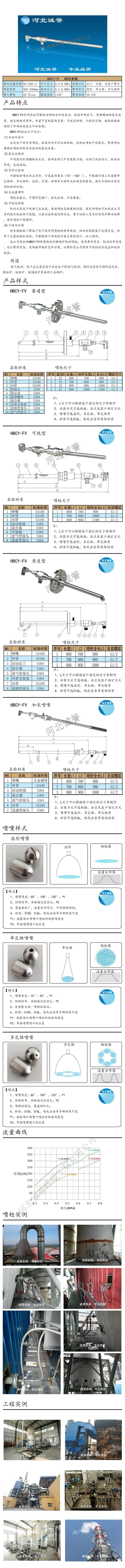電廠脫硝噴槍保護套、噴槍參數、材質尺寸、流量分布圖、扇形空心錐俯視圖介紹，以及噴槍霧化視頻展示和工程案例介紹